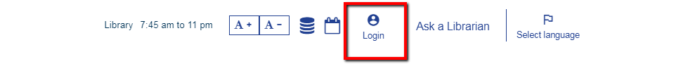Login button Library homepage menu with Login button outlined in red