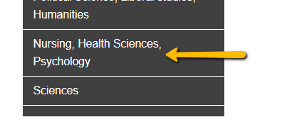 Nursing, Health Sciences, and Psychology Tab